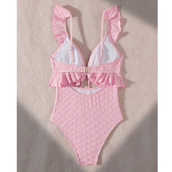 Floral Textured Print Plunging Neck Cut out Monokini One Piece Swimsuit - Picture 6 of 9